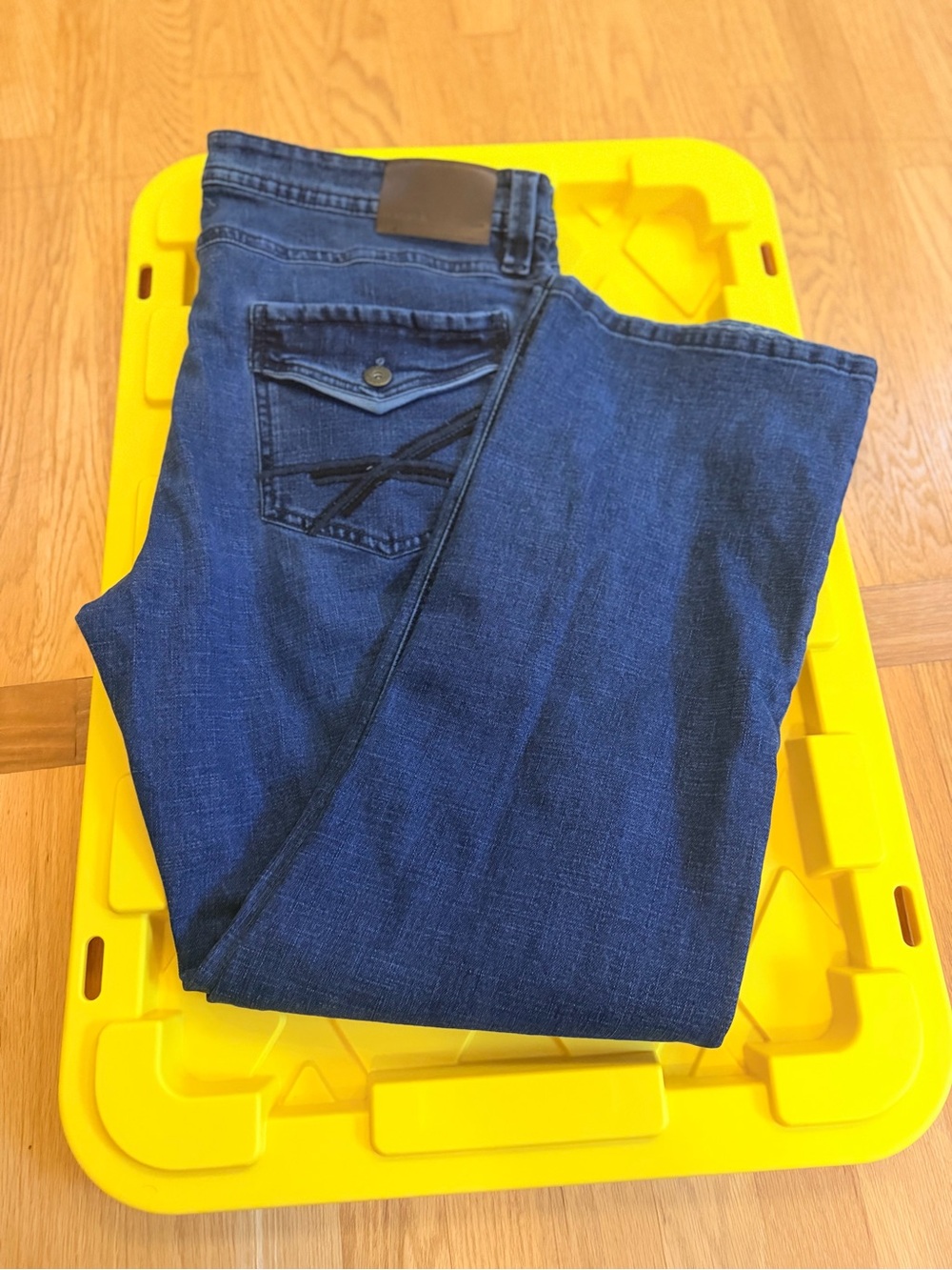 Men's Size 40x30 "TK AXEL" Straight Jeans in Dark Blue Wash Heavy Stitching GUC